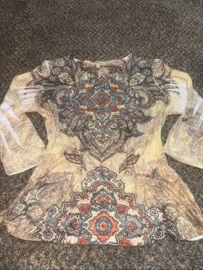 Reba Beige Multi Medallion Print Boho Tunic